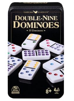 JEU DOMINOS DOUBLE 9 DE COULEUR DANS UNE BOITE EN MÉTAL